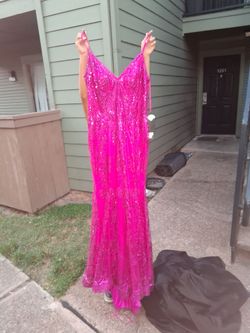 Hot Pink Sequin Beaded Formal Gown
