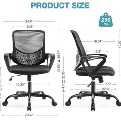 Ergonomic Office Home Desk Mesh Fixed Armrest, Executive Computer Chair with Soft Foam Seat Cushion and Lumbar Support, Black