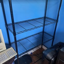 Four 4 Tier Shelf Rack Storage Black Mesh Metal 