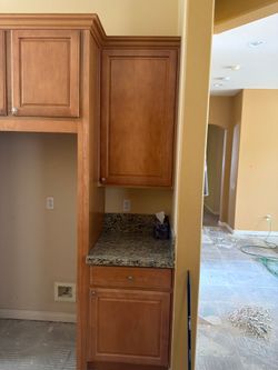 Raised-Panel Maple Kitchen Cabinets w/ Granite Countertop, Used Good