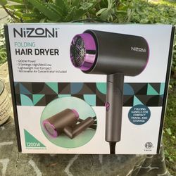 NIZONI COMPACT FOLDING HAIR DRYER 1200W 3 Settings W/Air Concentator