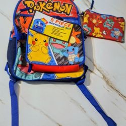 Pokemon Characters Boys School Backpack Book Bag Lunch Box 5 Piece Set 16" New Ret$42