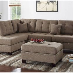 3 PC- SECSIONAL SOFA COFFE REVERSIBLE L/ R CHAISE ☎️ 1714586,2564