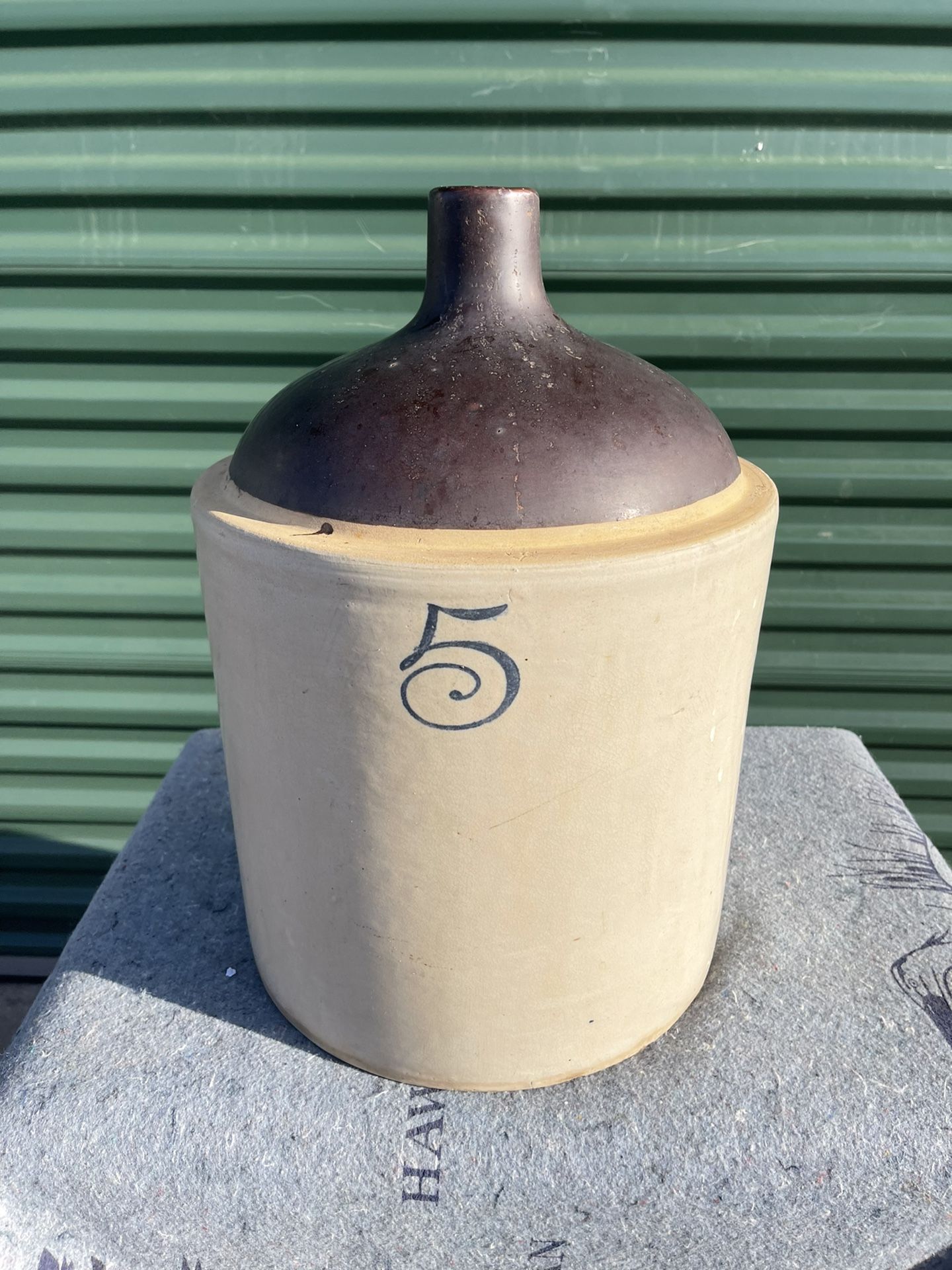 5 Gallon Stoneware #5 crock brown and white jug from 1800s