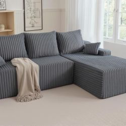 94'' Cloud Sectional Couch, Boneless Sofa with Deep Seat, Modular Comfy L-Shape Couch with Chaise for Living Room Bedroom, No Assembly Required(Grey,R