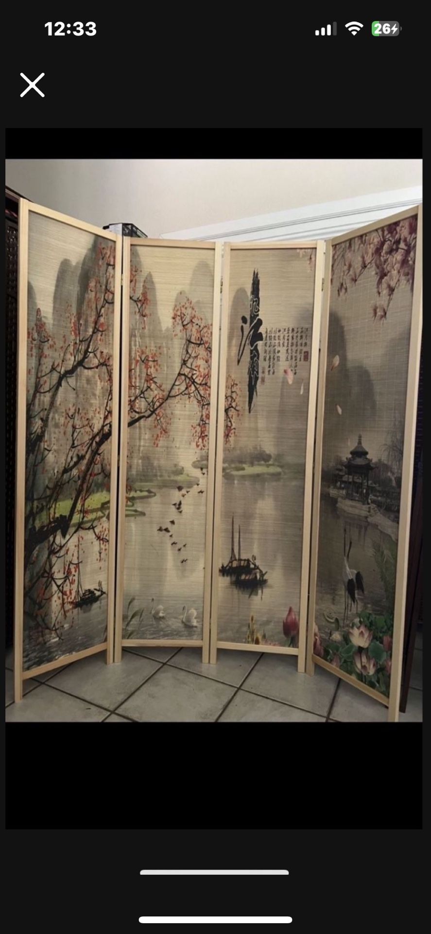 4 PANEL 2 SIDED ASIAN THEMED ROOM DIVIDER - NEW