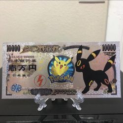 Silver Foil Plated Eevee Umbreon (Pokémon) Banknote