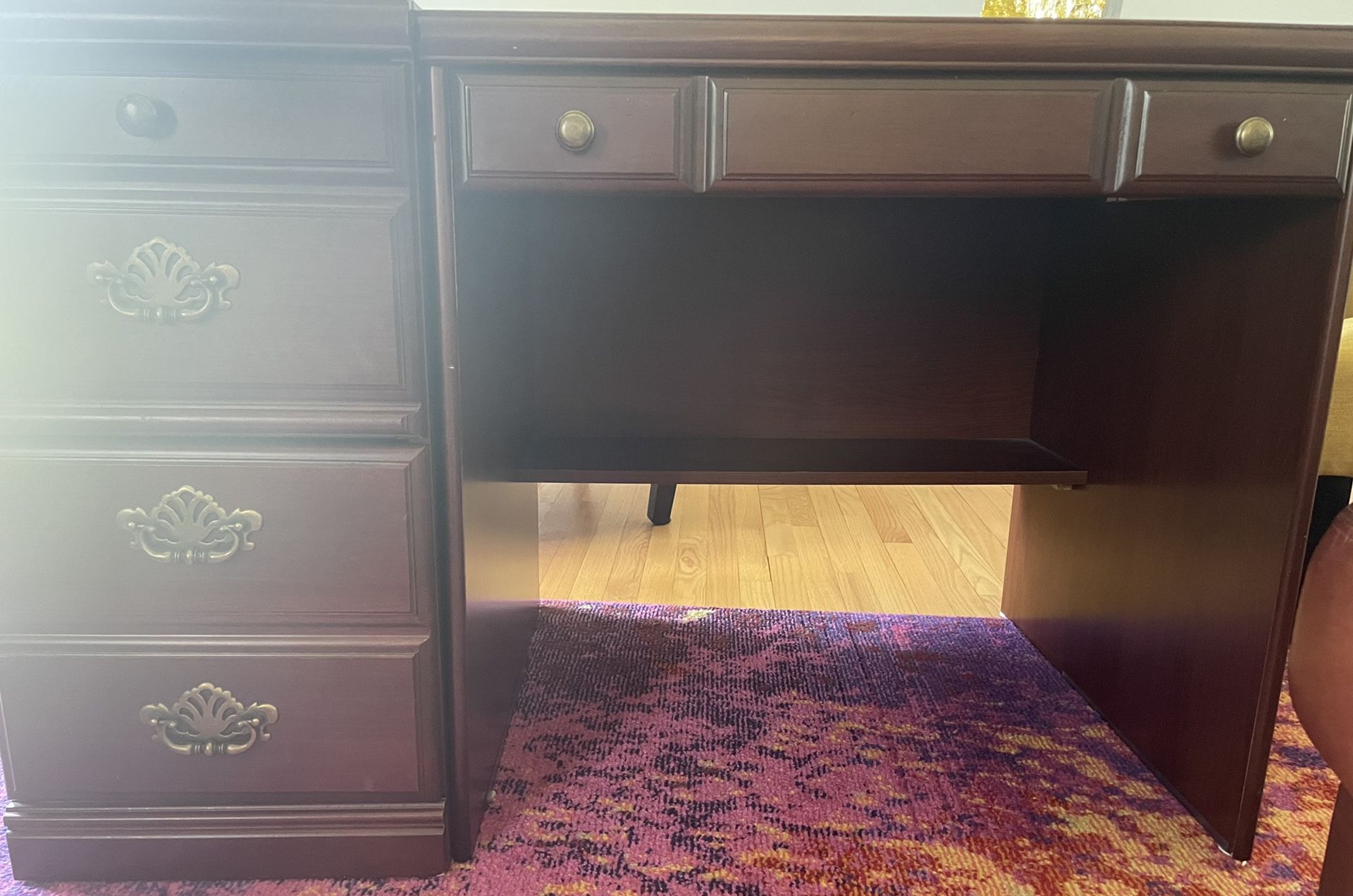 Traditional wood desk and File Cabinet 