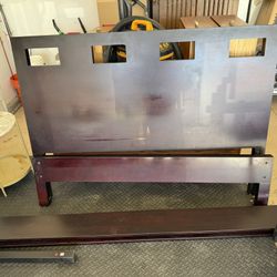 Dark Stained Queen Wood Bed Frame And Headboard 
