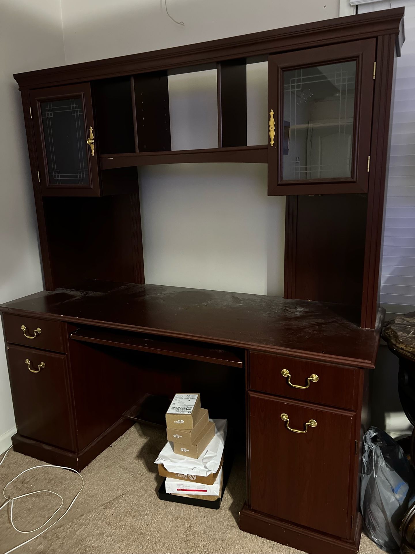 Wooden Desk and Credenza