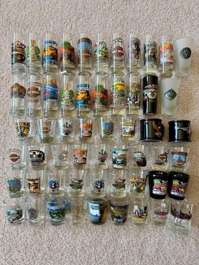 SHOT GLASSES - LOT OF 56 - ALL NEW - 48 ARE HARLEY DAVIDSON - $10