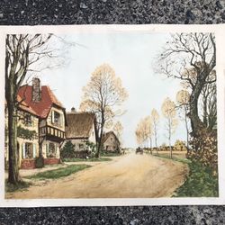 Vintage/Antique Paul Emile Lecomte (1(contact info removed)) Hand Signed French Village Scene Lithograph 26x20” 