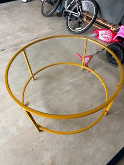 Round Glass Top Coffee Table Yellow Frame