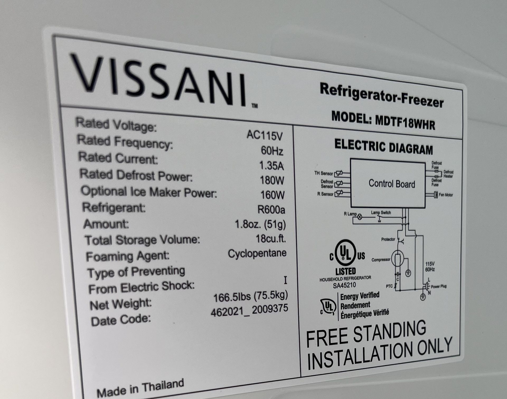Vissani 18cu Ft Refrigerator MDTF18WHR NEW For Sale In Portland OR vissani-18cu-ft-refrigerator-mdtf18whr-new-for-sale-in-portland-or