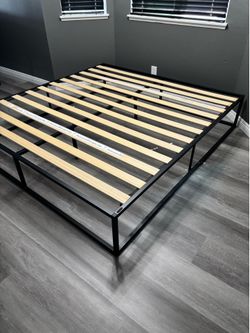 King Black Metal Bed Frame No Box Spring Needed