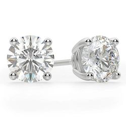 14K White Gold Four Prong Round 1.90 CT (TW) VS2 Color G Diamond Stud Earrings.
