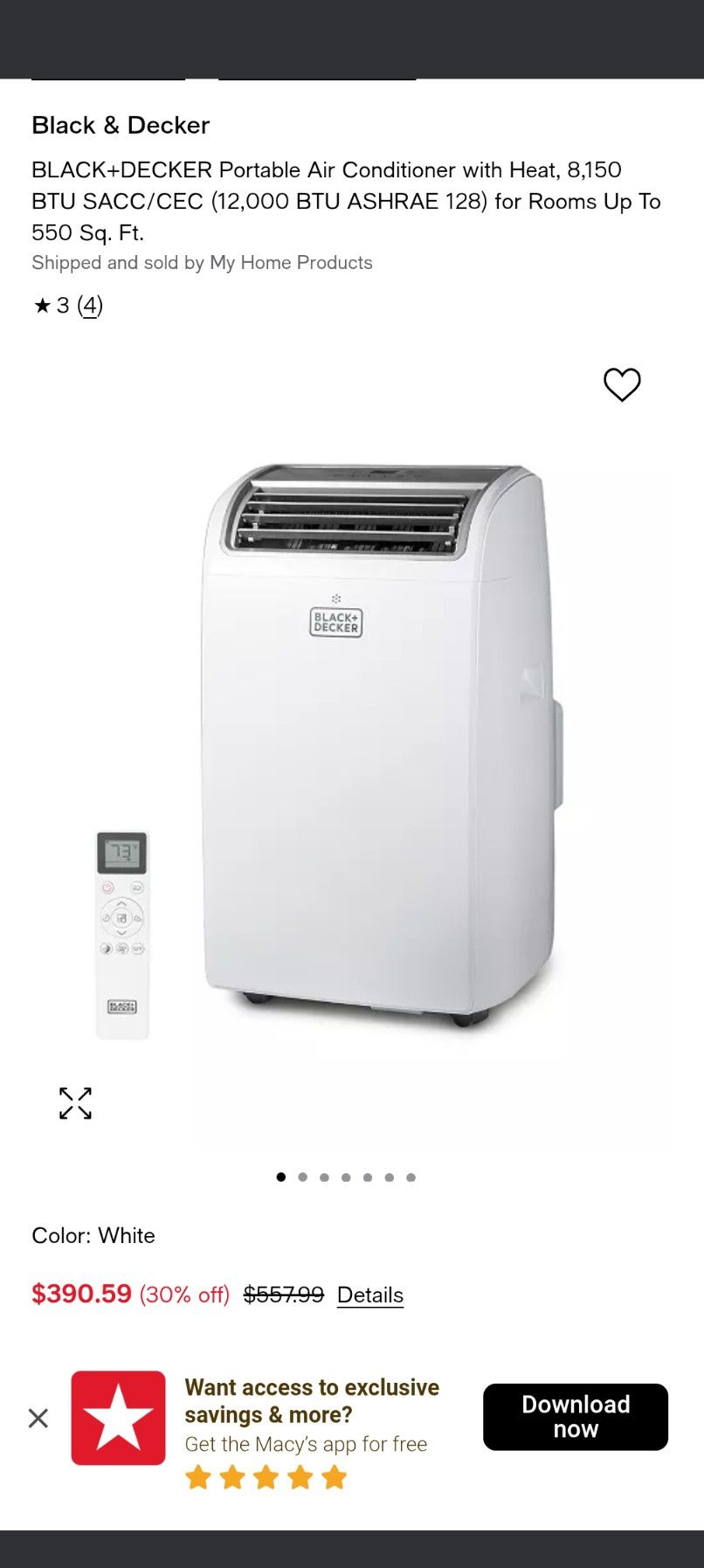 Black & Decker 1000 BTU Portable Air Conditioner