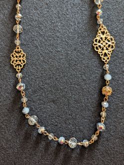 Vintage 19" gold toned necklace grey beads