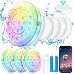 Homly Rechargeable Submersible Pool Lights with Wireless APP Control, Waterproof Underwater Smart LED Lights Controlled Multiple Lighting Modes, 4000m