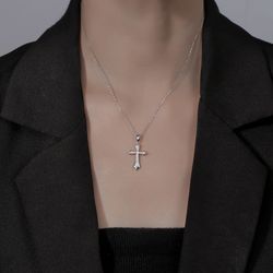 Pure silver cross necklace - summer accessory, simple pendant, collar chain, neck chain