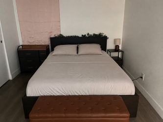 Black Queen Platform Bed Frame with Headboard