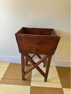 Antique Primitive Rustic Pine Dough Box Bin with X-Shaped Stand
