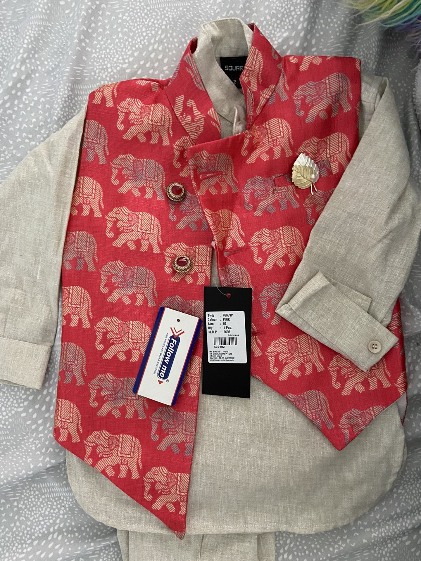 Toddler Boy Indian Red Cream Kurta Pant Pyjama Set