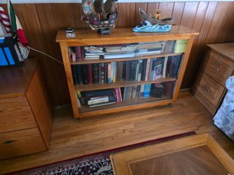 Wood Bookcase with Glass Sliding Doors