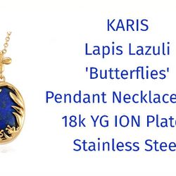 KARIS Lapis Lazuli 'Butterflies' Necklace, 18k ION Plated Stainless Steel