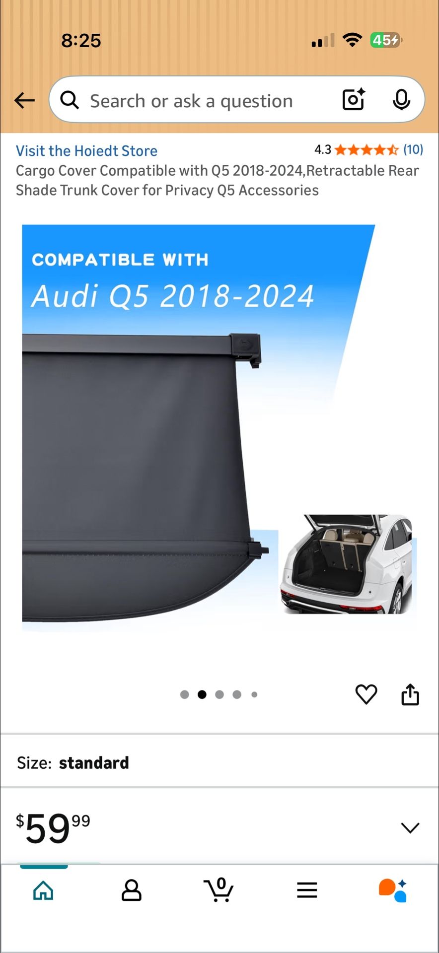 Cargo cover for Audi Q5 2018-2024 Brand New!