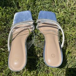 Clear Heeled Sandals Square Tow