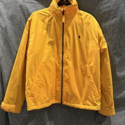 Vintage Mens Polo Ralph Lauren Yellow Heavy Fleece Lined Jacket Hidden Hood, L
