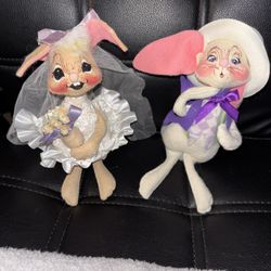 vintage Annalee collectible dolls Fancy Pink Bunny and parade boy bunny in a top hat