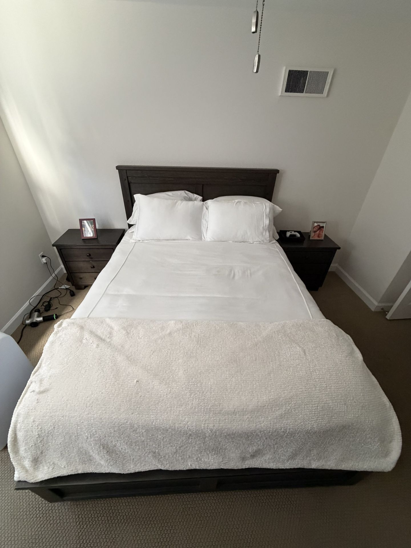 Linen Queen Bed Frame + 2 Tuft And Needle Mattress