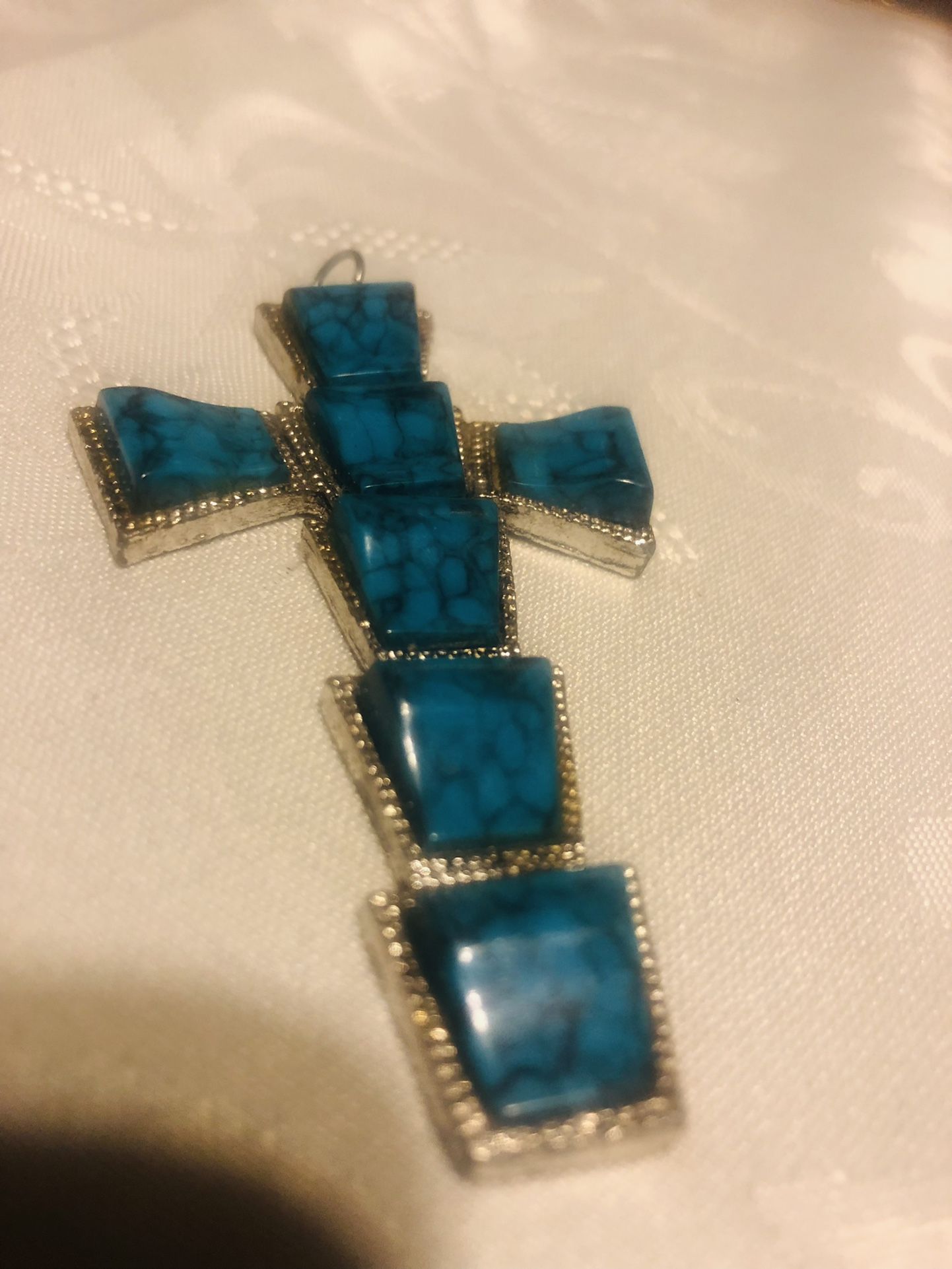 Vintage Torquise Cross Pendant 3 inches Long 2 inches Wide
