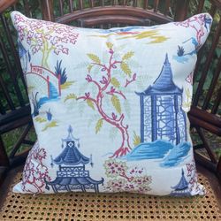 NEW Linen/Cotton Pagoda and Asian Backdrop Pillow Cover