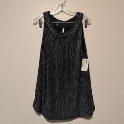 Alfani, Women’s Black Silver Roundneck Sleeveless Blouse, Plus Size 2X NWT