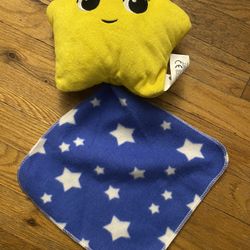 Little Tikes Baby Bum Yellow Star Blue Security Blanket Lovey Plush w/Music Bow