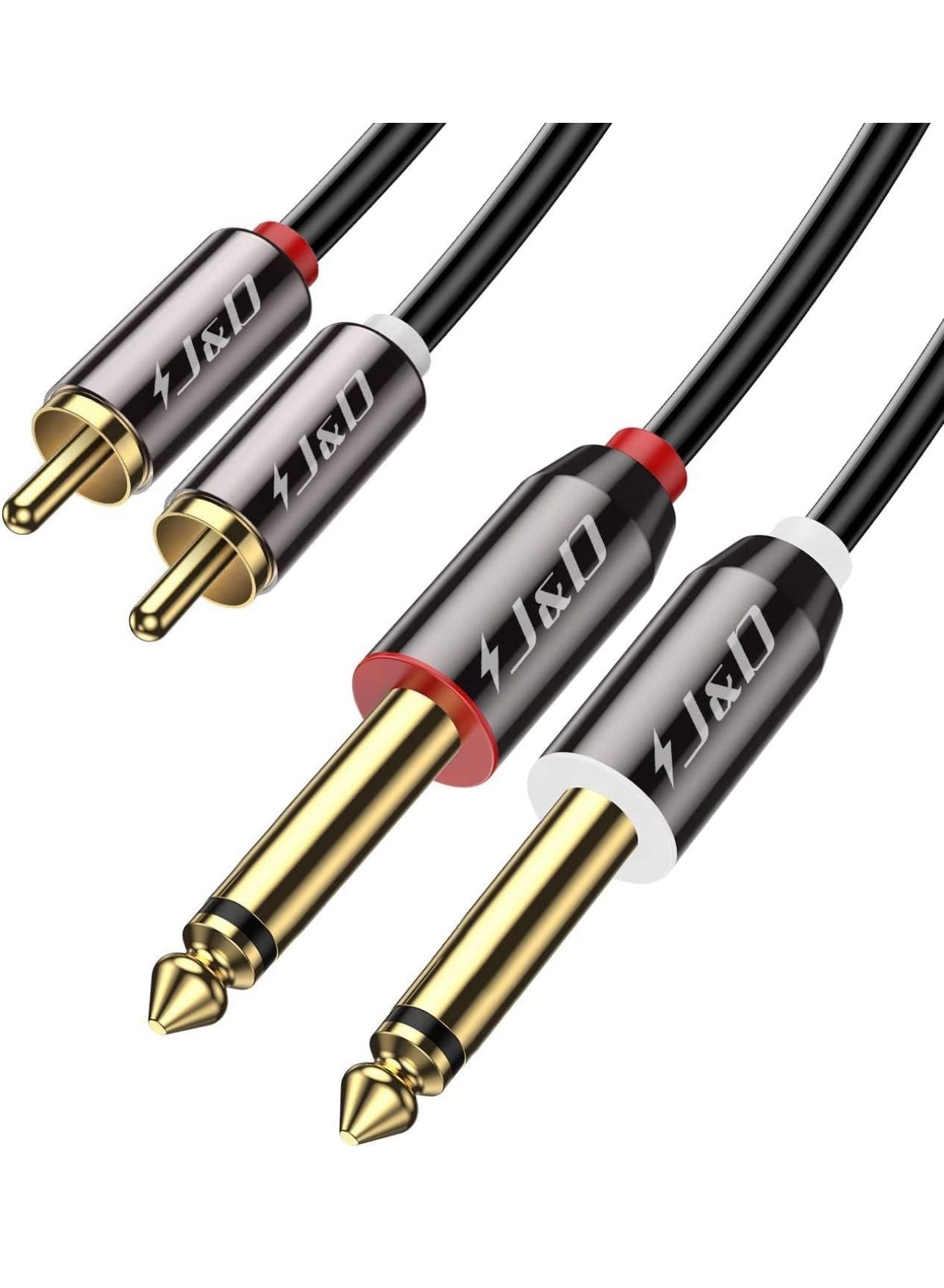 J&D 1/4 to RCA Cable, Gold Plated Copper Shell Heavy Duty 2X6.35mm TS to Dual RCA Stereo Audio Interconnect Cord for AV Receivers, Speakers, Home Audi