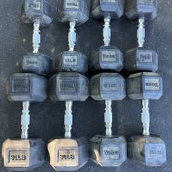 15-30lb York Hex Rubber Dumbbell Set Weights 180lbs