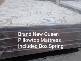 Brand new queen size pillowtop mattress and box spring free delivery depends on location