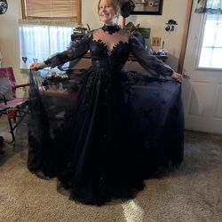 BLACK A-Line Court Train Lace Tulle Wedding Dress CALEIGH