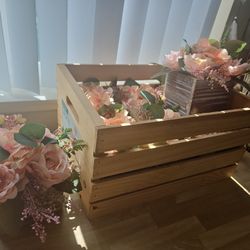 (8) Flower Arrangement with Wooden Vase 8" Artificial Flowers