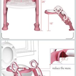 GrowthPic Pink Toddler Potty Training Seat with Step Stool – Foldable Toilet Trainer for Girls with Soft Cushion & Splash Guard, Adjustable Ladder Fit