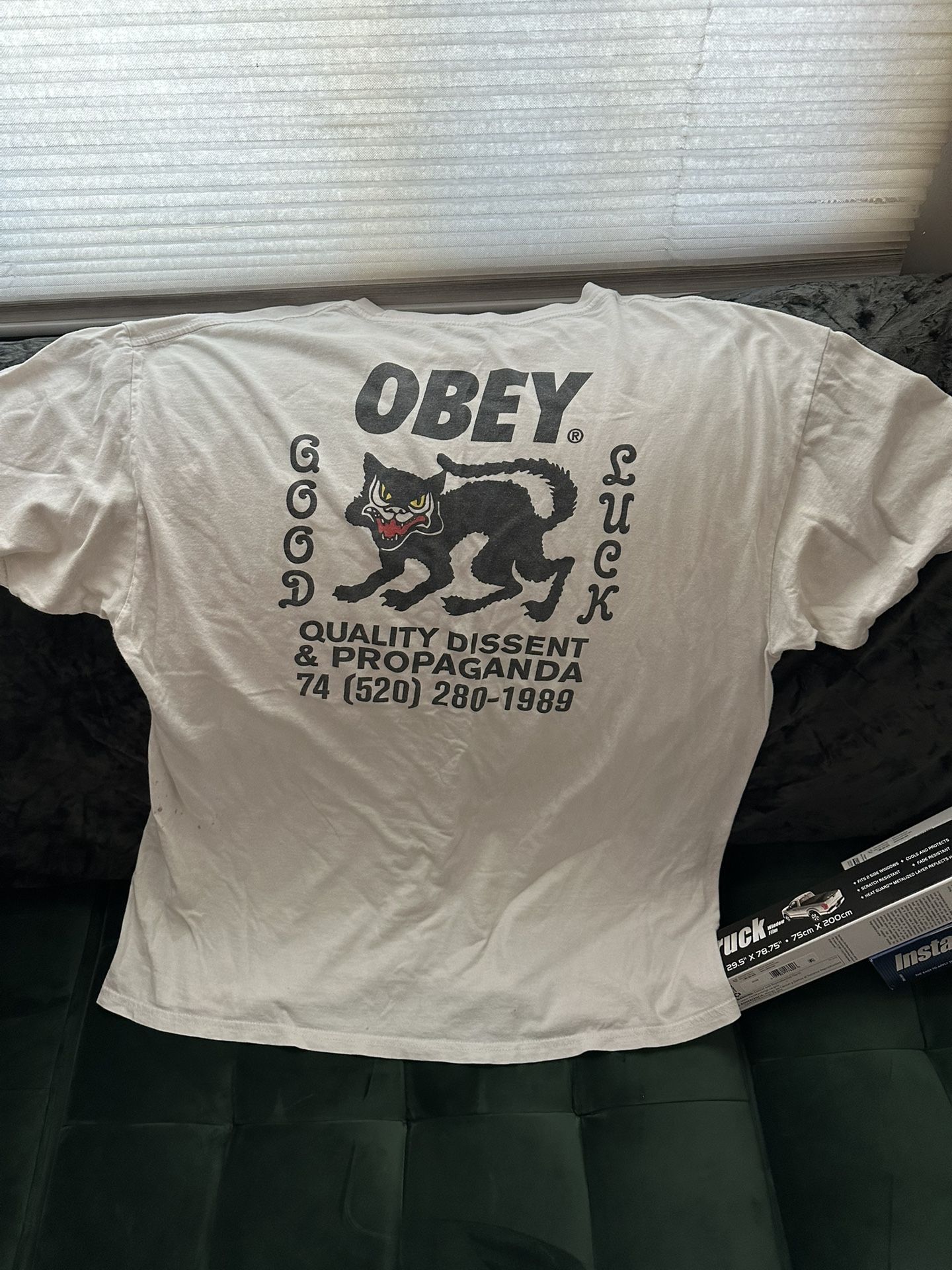 Obey Rare Vintage Black Cat T Shirt XL Pocket Tee
