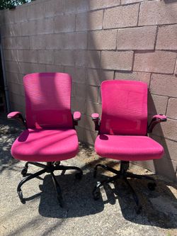 Pink Mesh Office Chairs – 2 Chairs (One Needs Repair)