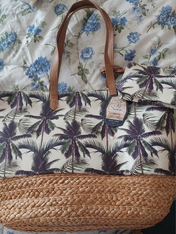 Ladies Plam Tree Bag With Zipper