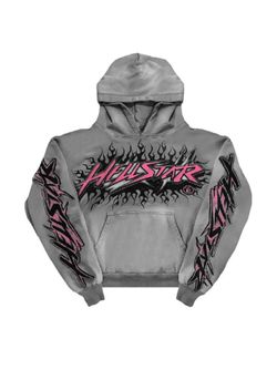 Hellstar grey and pink flame hoodie