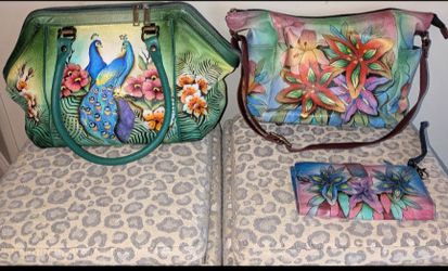 Anuschka Parrot Hand Painted Leather Satchel Crossbody Purses– NWT Colorful