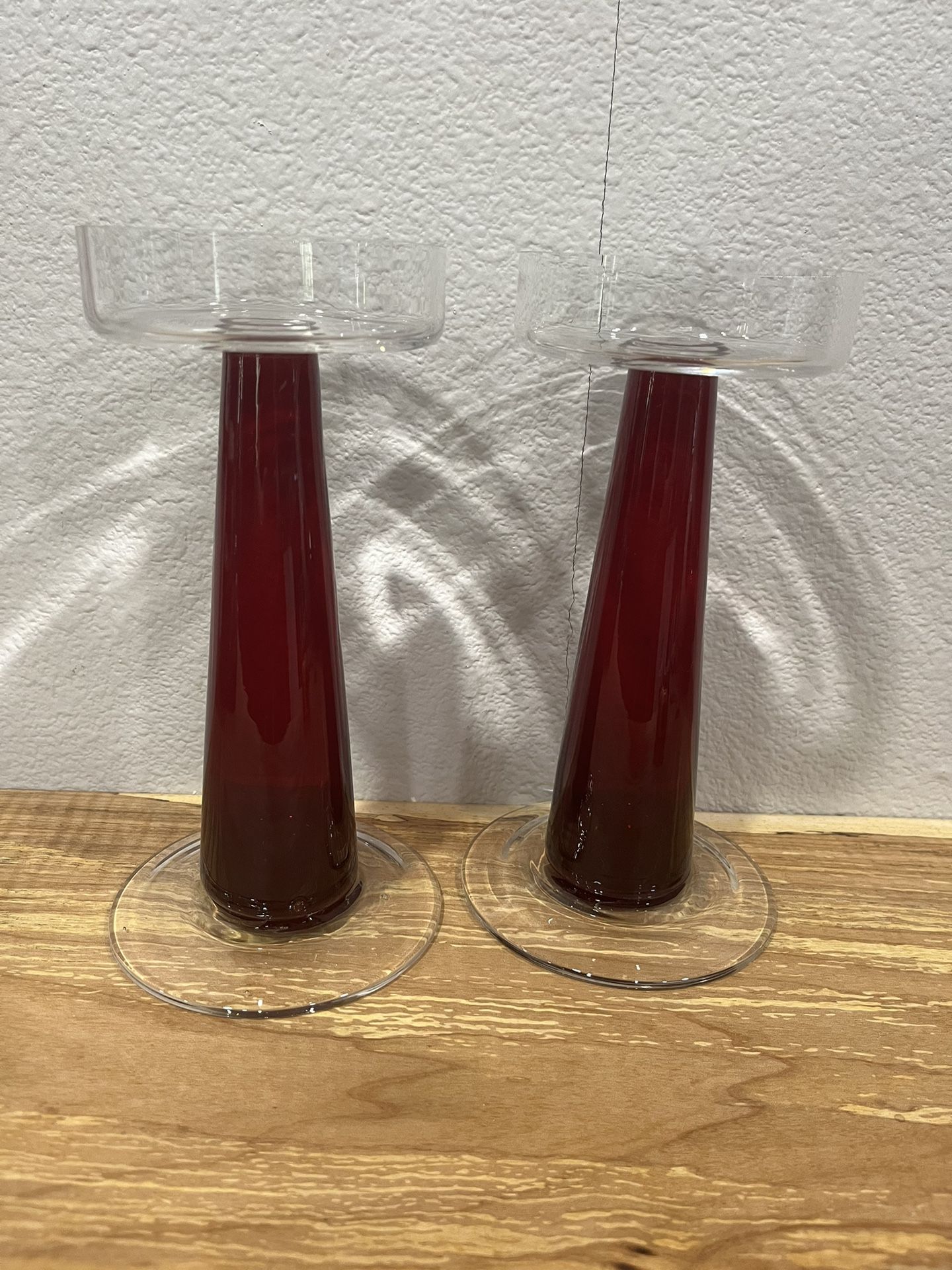 Red Glass Pillar Candle Holders